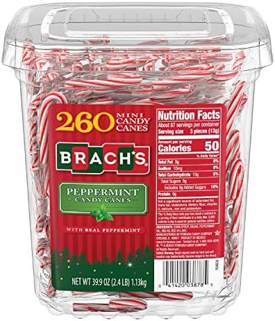 Brach's Mini Peppermint Candy Canes, Christmas Candy, Stocking Stuffers, Holiday Classic, 260ct, ... | Amazon (US)