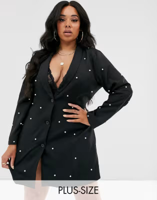 Saint Genies Plus pearl embellished blazer in black | ASOS (Global)