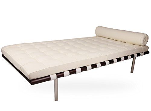 MLF Barcelona Daybed/Mies Couch, Top Grain Premium Aniline Leather with Wide Dark Walnut Frame, Whit | Amazon (US)