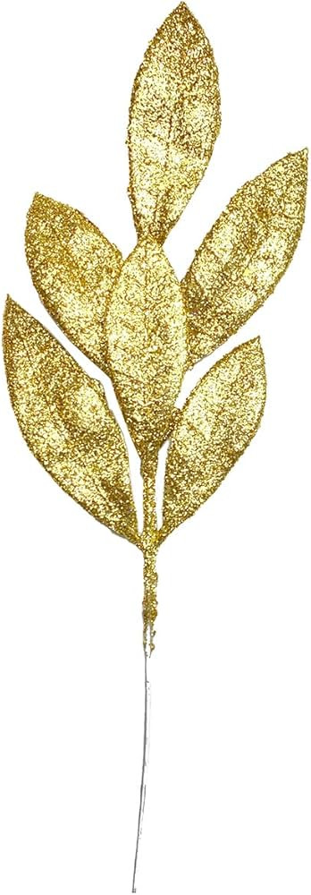25Pcs Gold Christmas Picks, Artificial Gold Glitter Christmas Leaves Pick and Spray Golden Stems ... | Amazon (US)