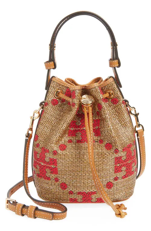 Tory Burch Mini T Monogram Straw Bucket Bag in Natural at Nordstrom | Nordstrom