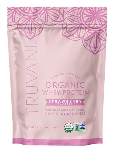 Truvani Organic Whey Protein Powder | Strawberry | 20g Grass Fed Whey Protein | 20 Servings | USDA Organic & Non-GMO | Gluten Free | No Gums, No Soy, No Stevia, No Added Sugars | Amazon (US)