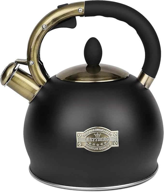 RETTBERG Tea Kettle for Stovetop Whistling Tea Kettles Retro Black Stainless Steel Teapots, 2.64 ... | Amazon (US)