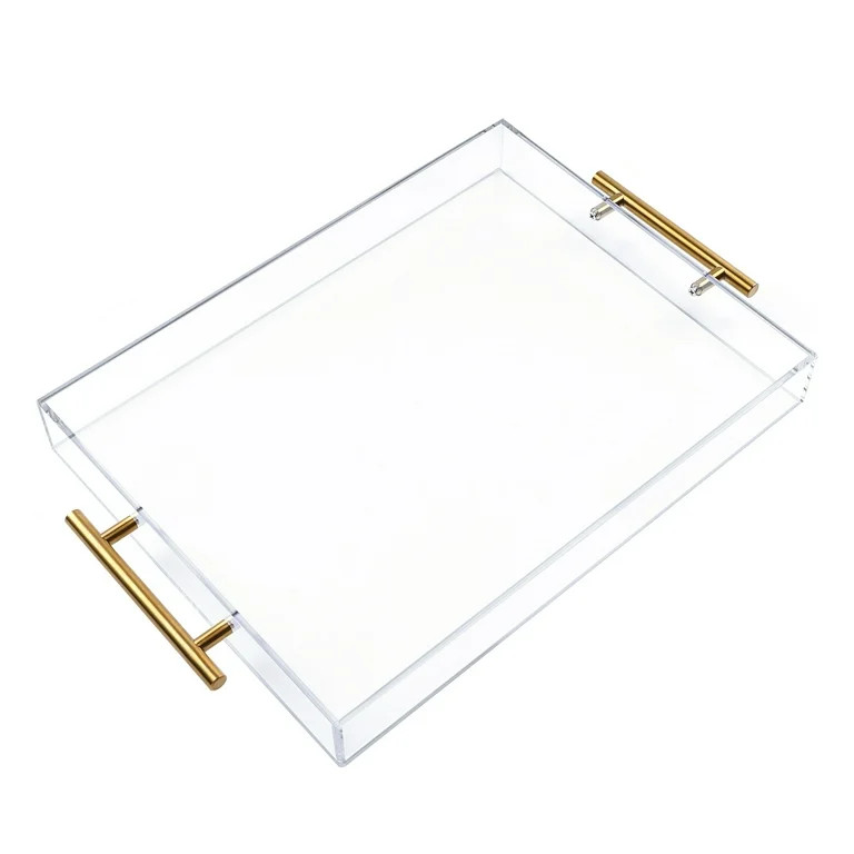 12"x16" Clear Acrylic Serving Tray with Golden Handles, Huge Capacity Sturdy Acrylic Tray for Cof... | Walmart (US)