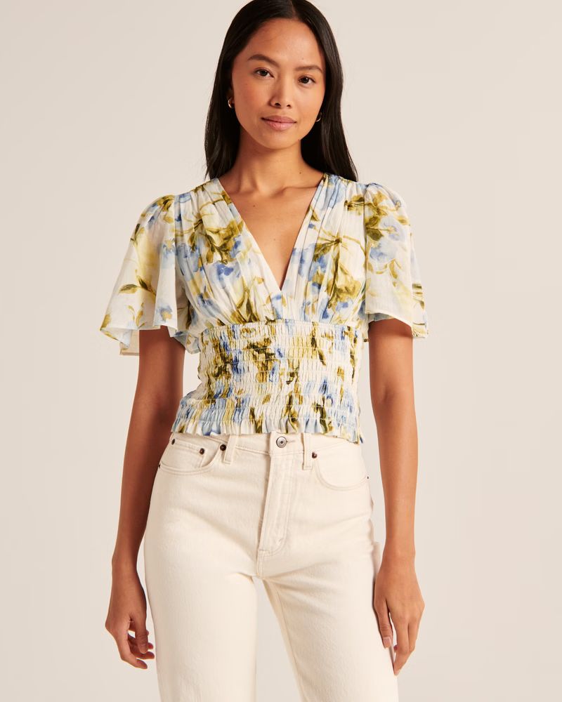 Flutter Sleeve Smocked Waist Top | Abercrombie & Fitch (US)