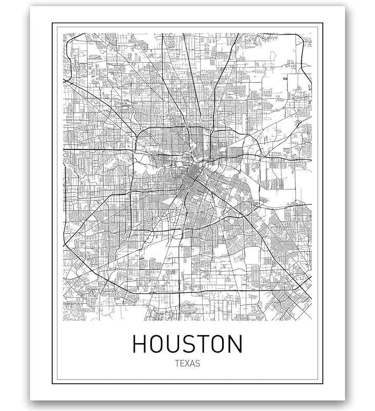 Houston Poster Houston Map of Houston City Map Posters Houston Map Print Texas Map Black and Whit... | Amazon (US)