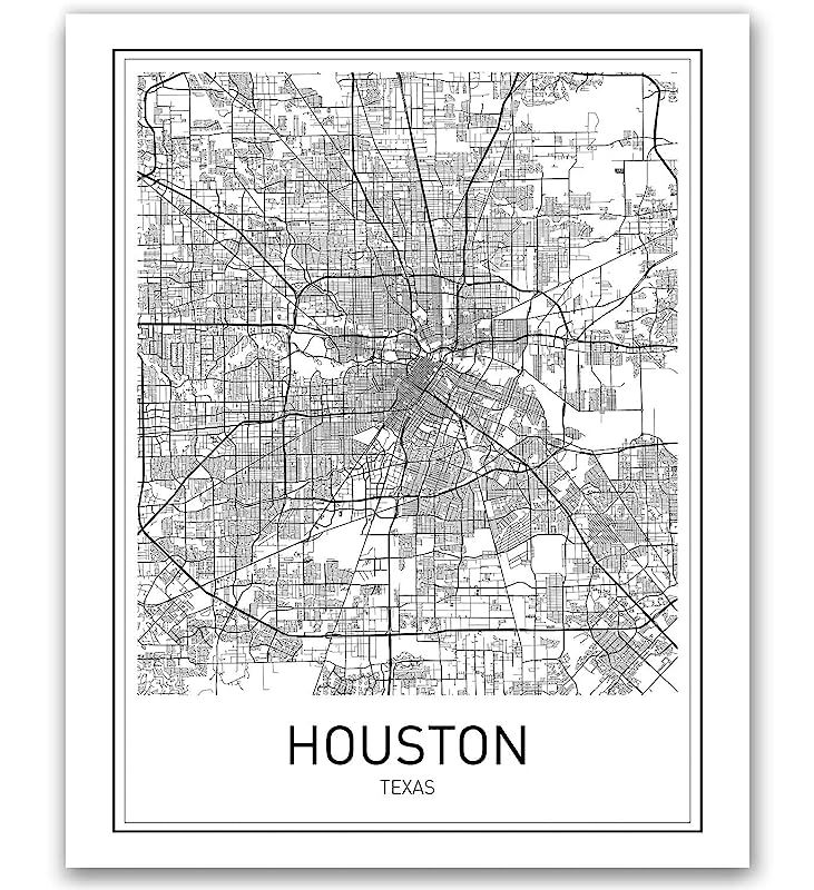 Houston Poster Houston Map of Houston City Map Posters Houston Map Print Texas Map Black and Whit... | Amazon (US)
