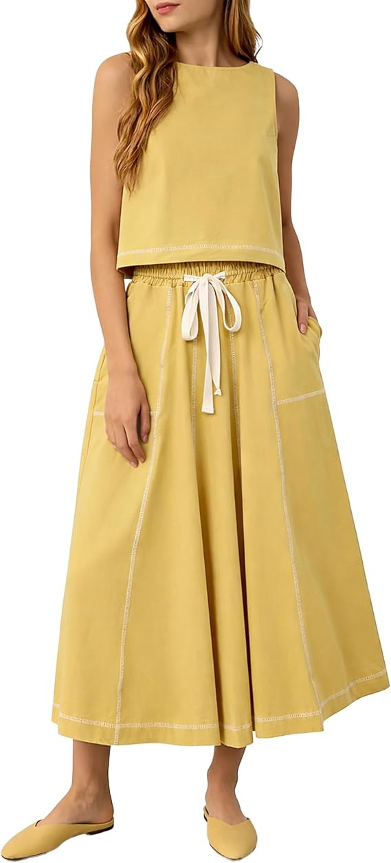 Ynhonra Women's Y2K 2 Piece Set \u2013 Summer Sleeveless Tank Top and Drawstring Midi Skirt Loung... | Amazon (US)