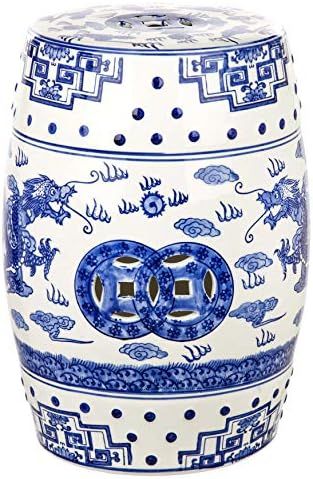 Safavieh Dragon's Breath Chinoiserie Ceramic Decorative Garden Stool, Blue | Amazon (US)