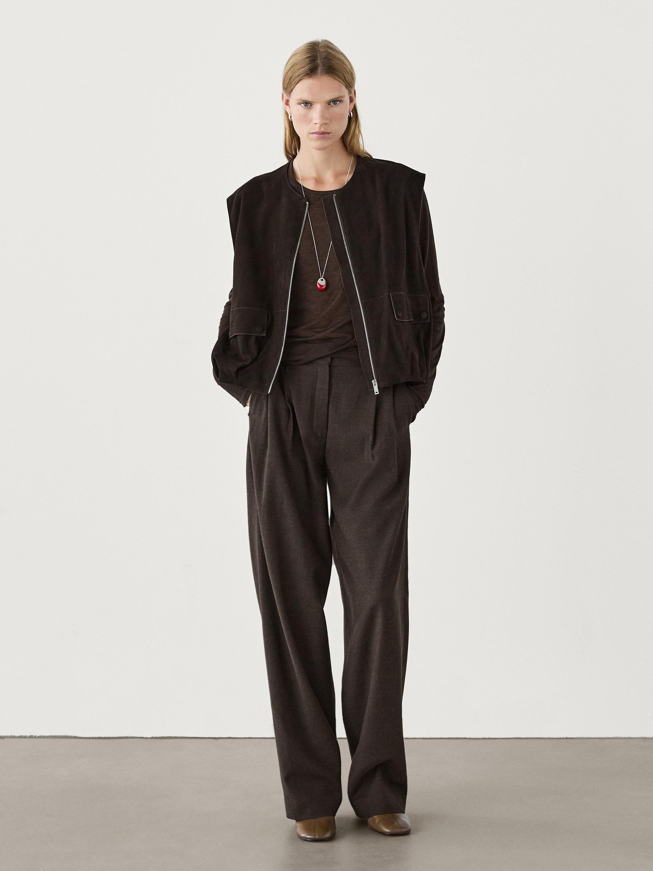 Flannel trousers with darts | Massimo Dutti UK