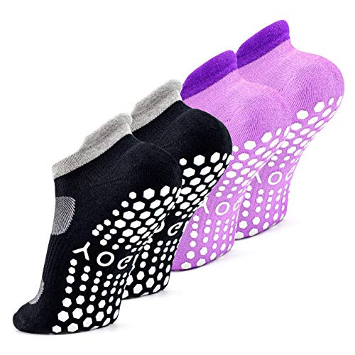 Busy Socks Ballet Socks Women Grip,Hospital Non Slip Lightweight Labor and Delivery Home Floor Socks,2 Pairs,Black/Purple | Amazon (US)