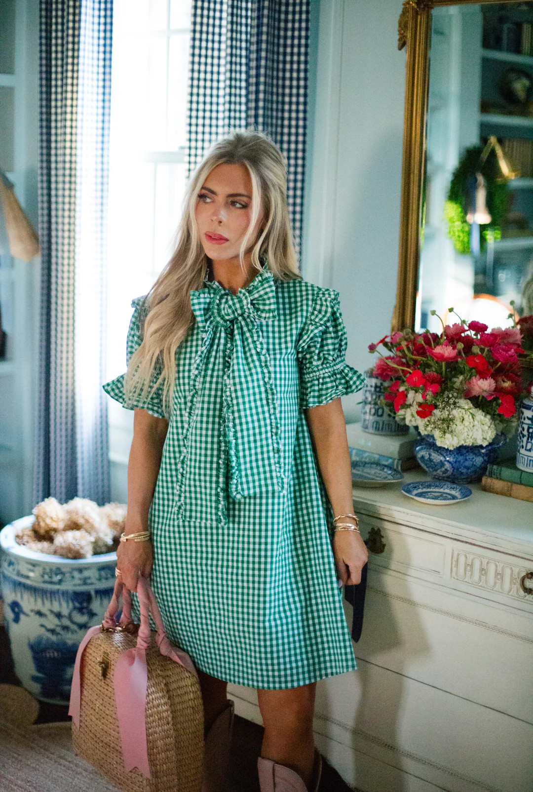 Josie shift dress in kelly green gingham | Elizabeth Wilson Designs