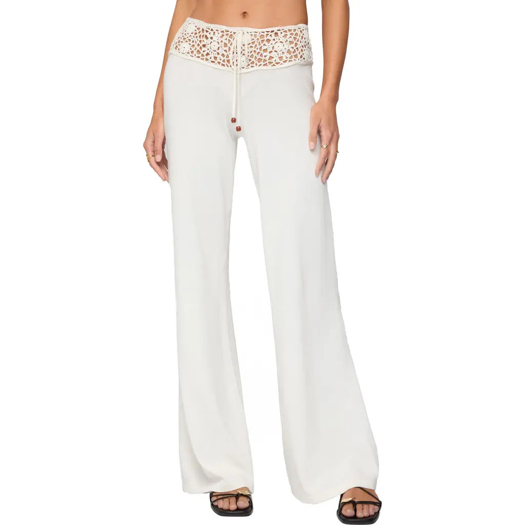 EDIKTED Kirsty Crochet Waist Pants in White at Nordstrom, Size Small | Nordstrom