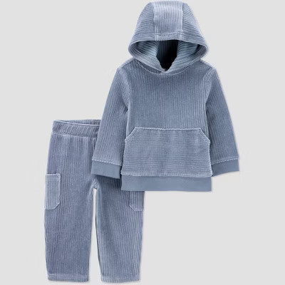 Carter's Just One You® Baby Boys' 2pc Velour Hooded Sweatshirt and Cargo Pants Set - Blue | Target