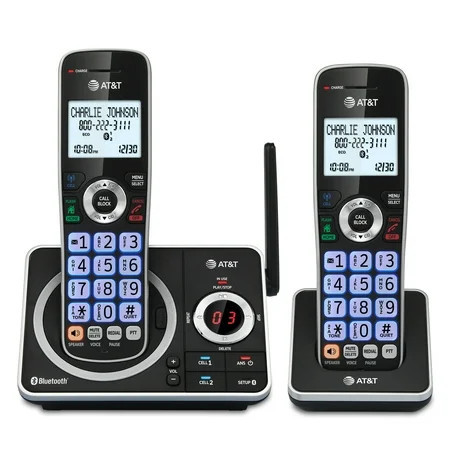 AT&T 2-Handset Expandable Cordless Phone with Unsurpassed Range, Bluetooth Connect to Cell, Smart Call Blocker and Answering System, DLP72212 (Black) | Walmart (US)