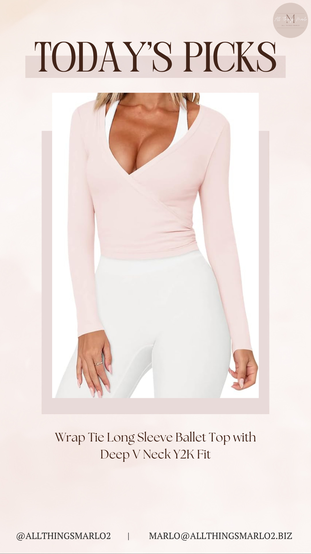 Wrap Tie Long Sleeve Ballet Top with Deep V Neck Y2K Fit 

 #LTKSeasonal #LTKWorkwear #LTKTravel