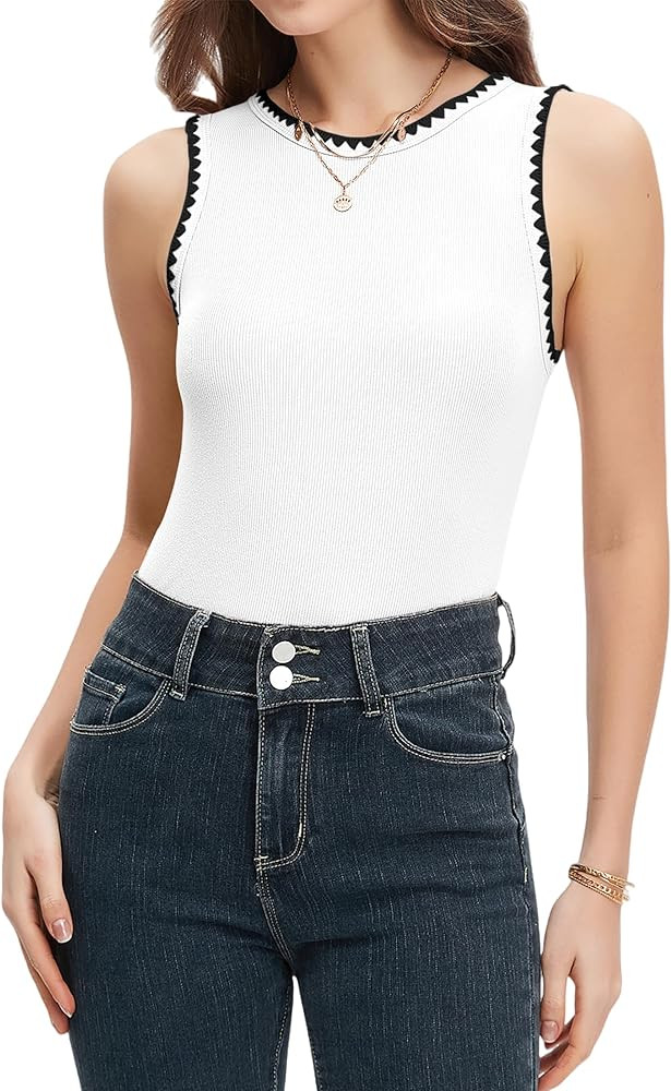 Ribbed Tank Top for Women Color Block Slim Fit Sleeveless Shirts Crew Neck Casual Summer Tops Spr... | Amazon (US)