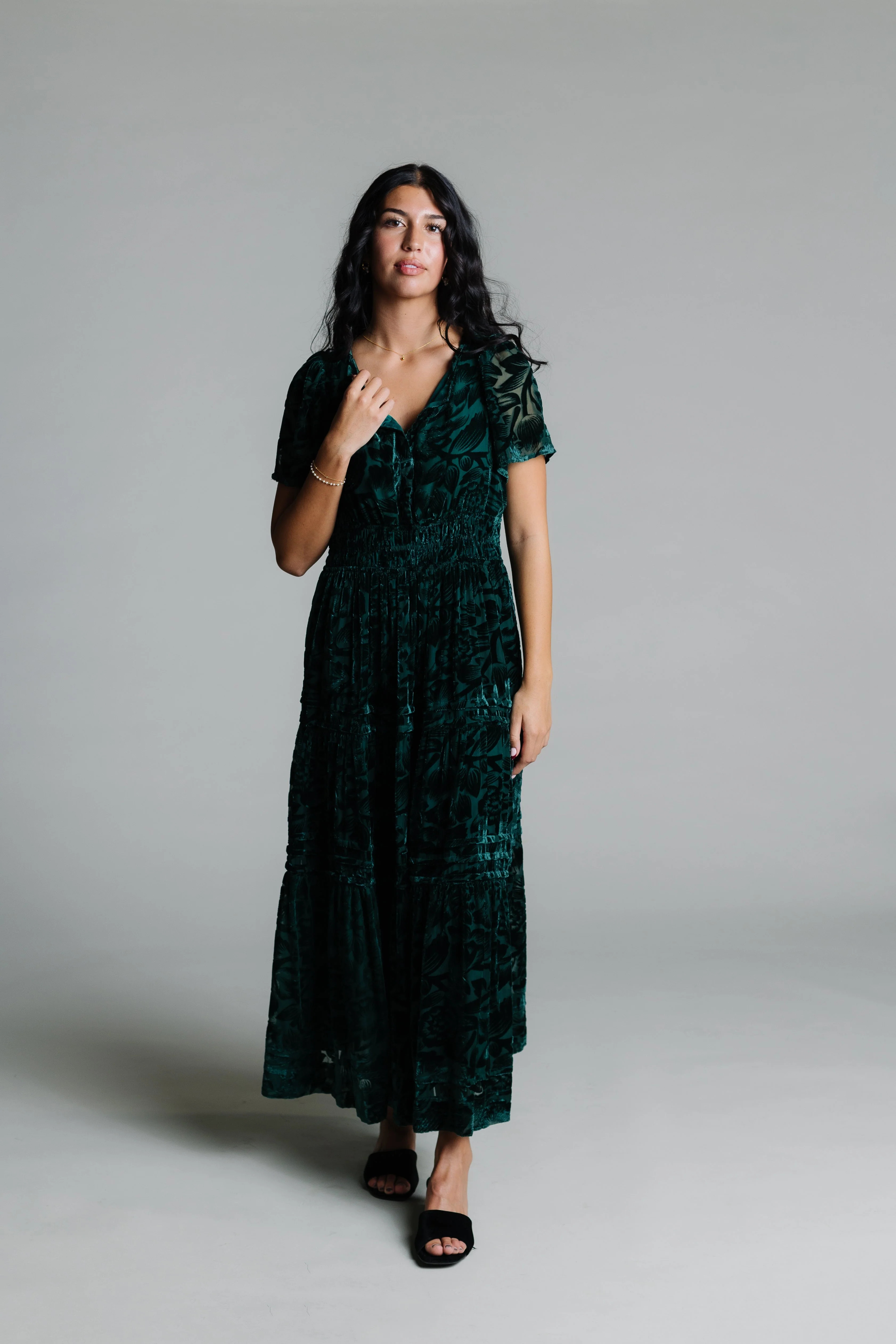 Brass & Roe Emerald Velvet Maxi Dress | Called To Surf