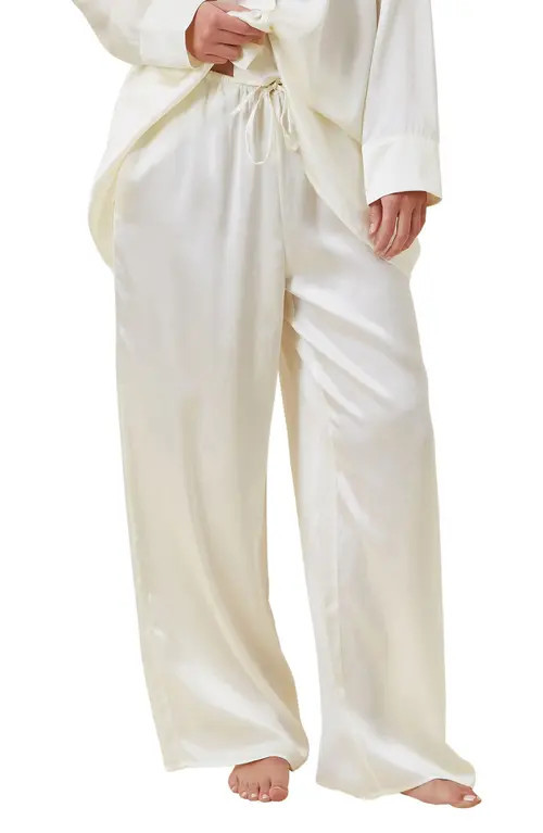 Papinelle Audrey Mulberry Silk Wide Leg Drawstring Pants in White at Nordstrom, Size Large | Nordstrom