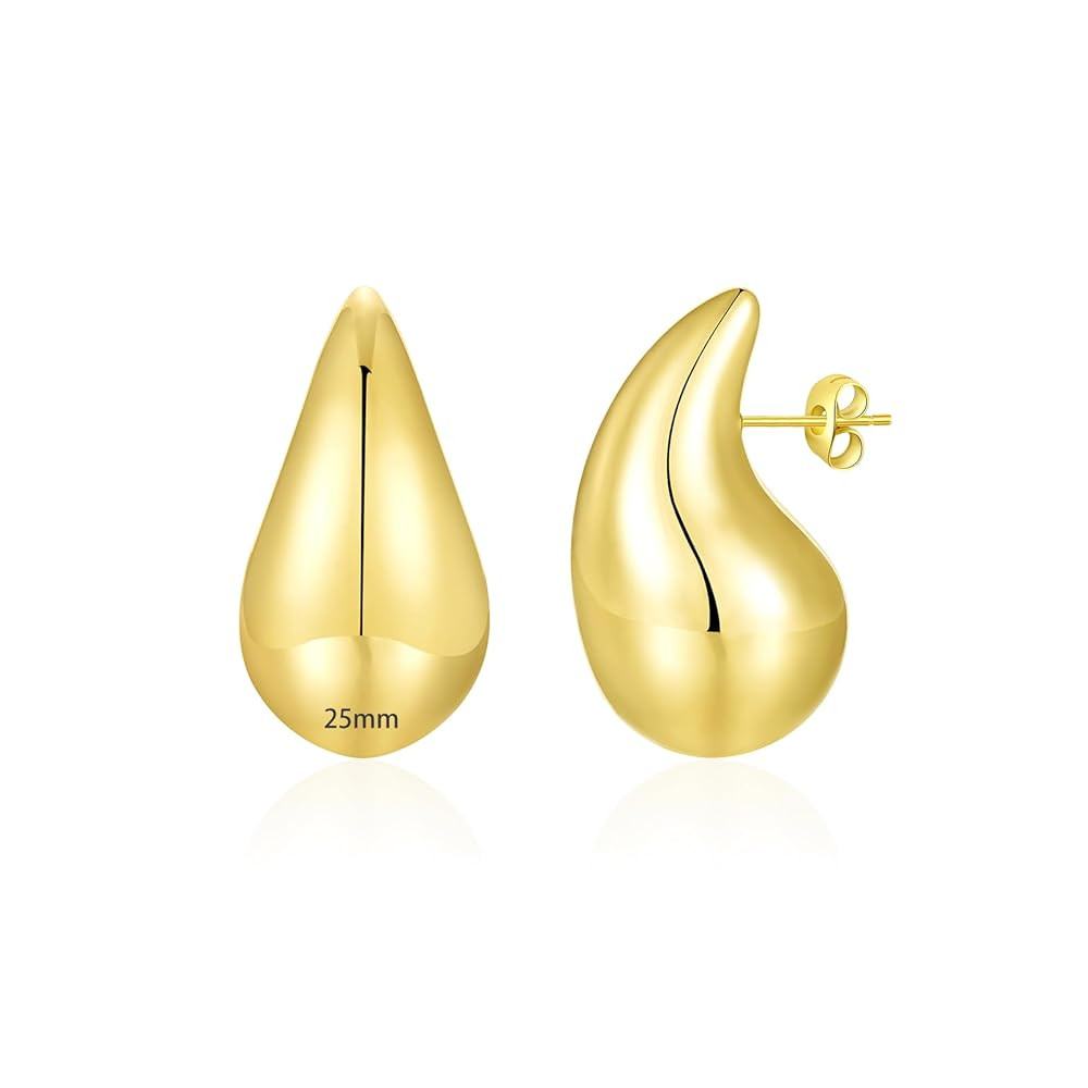 Apsvo Chunky Gold Hoop Earrings for Women, Dupes Earrings Lightweight Waterdrop Hollow Open Hoops... | Amazon (US)