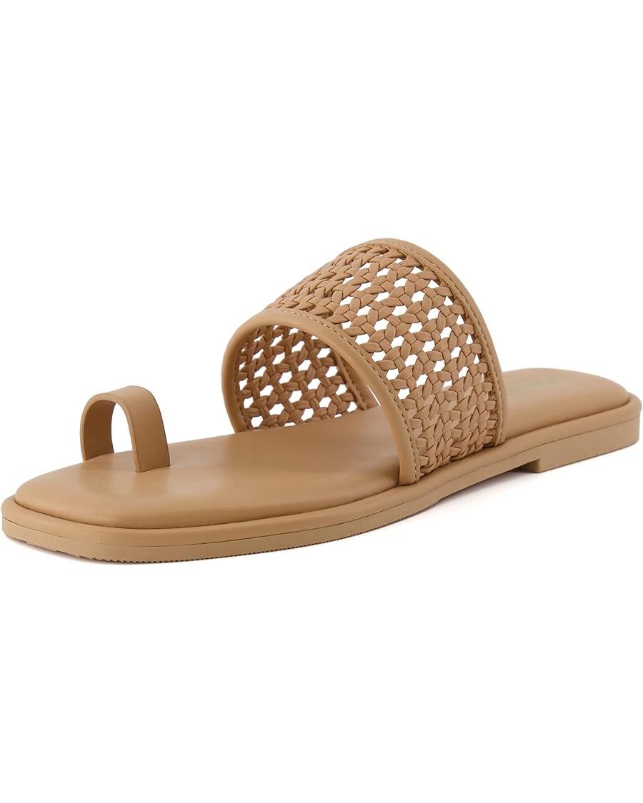 CUSHIONAIRE Women's Kiss toe ring basket weave sandal +Memory Foam, Wide Widths Available | Amazon (US)