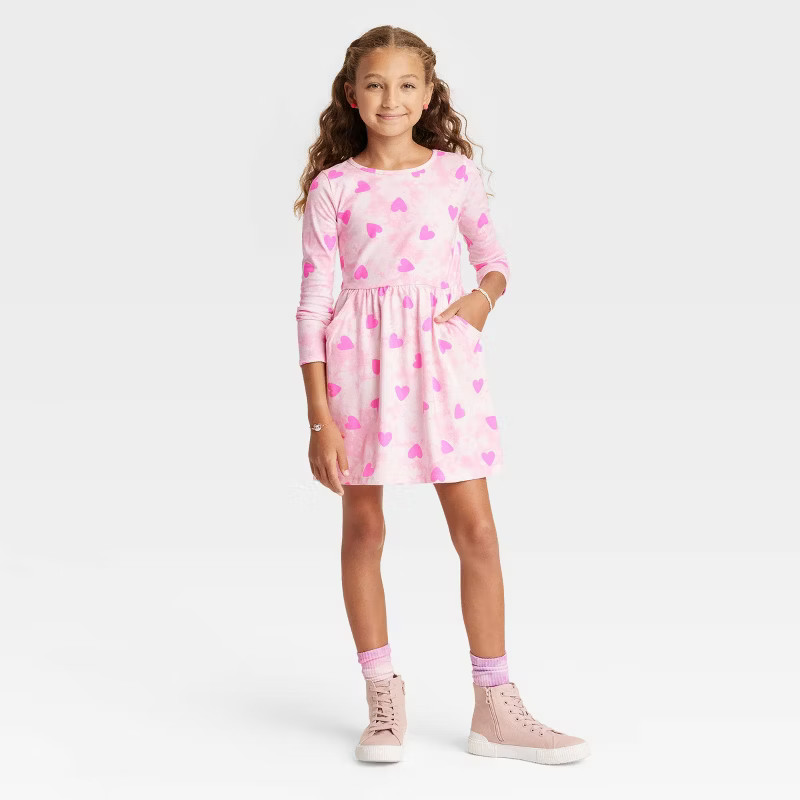 Girls' Valentine's Day Printed Long Sleeve Dress - Cat & Jack™ | Target