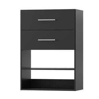 31.5 in. W Black Short Tower Wood Built In Closet Organizer Unit, Wood Closet System with 2 Drawers | The Home Depot