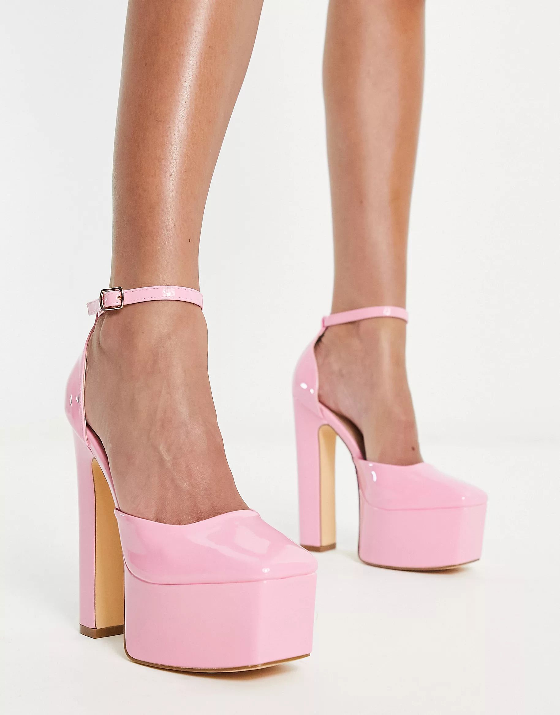 COLOR:LIGHT PINKTruffle Collection square toe platform high heeled shoes in pinkwindow.asos.perfo... | ASOS (Global)