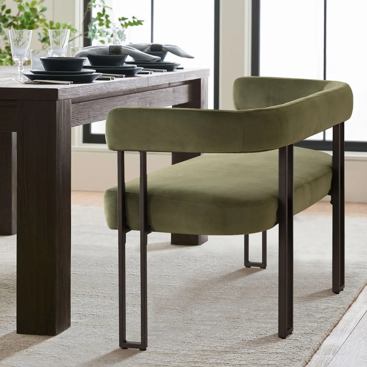 Mia 48.5" Modern Velvet Bench Loveseat | Pop Maison