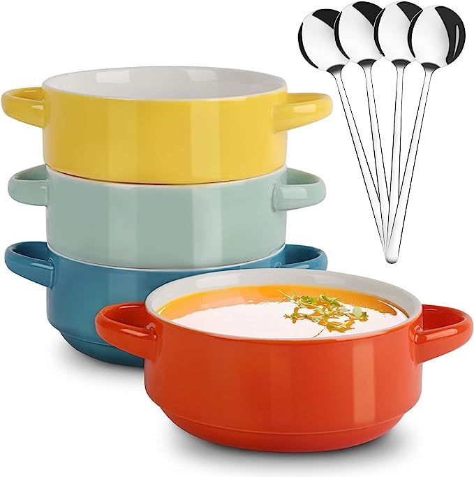 GOOD ALWAYS 22 Oz Bowls, Set of 4 Soup Bowls with Handles and Soup Soops, Ceramic Serving Bowls f... | Amazon (US)