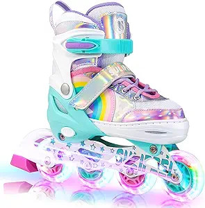 SULIFEEL Rainbow Unicorn Inline Skates for Girls Boys 4 Size Adjustable Light up Wheels Skates fo... | Amazon (US)