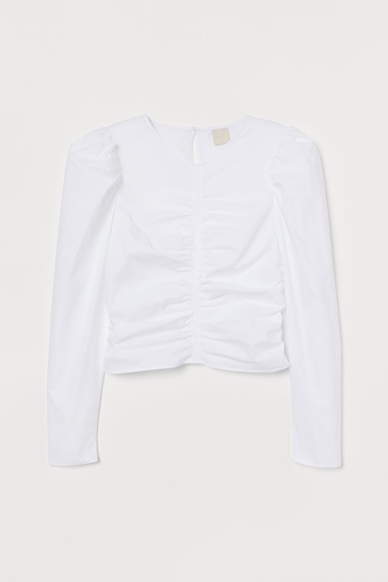 Blouse in crisp, woven fabric. Gathered seams at front, back and sides. Opening at back of neck w... | H&M (US + CA)