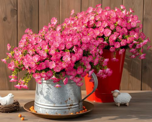 Orphidel Artificial Flowers Fake Plants for Outdoor Indoor Decoration,16 Bundles UV Resistant Faux Plastic Flowers,Realistic Pink Morning Glory for Planter Porch Patio Home Table Wedding (Pink) | Amazon (US)