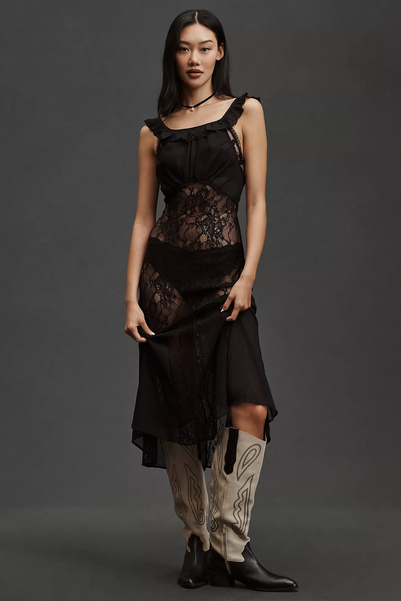 By Anthropologie Sheer Lace Midi Dress | Anthropologie (US)
