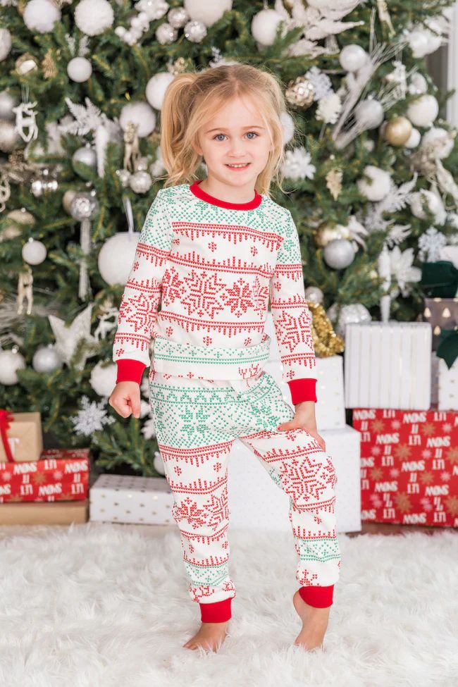 Wishing For Snow Days Kids Ivory/Green Pajama Set | The Pink Lily Boutique