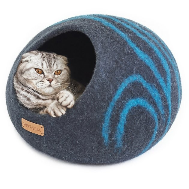 MEOWFIA Premium Felt Cave Cat Bed, Medium, Black/Aqua - Chewy.com | Chewy.com