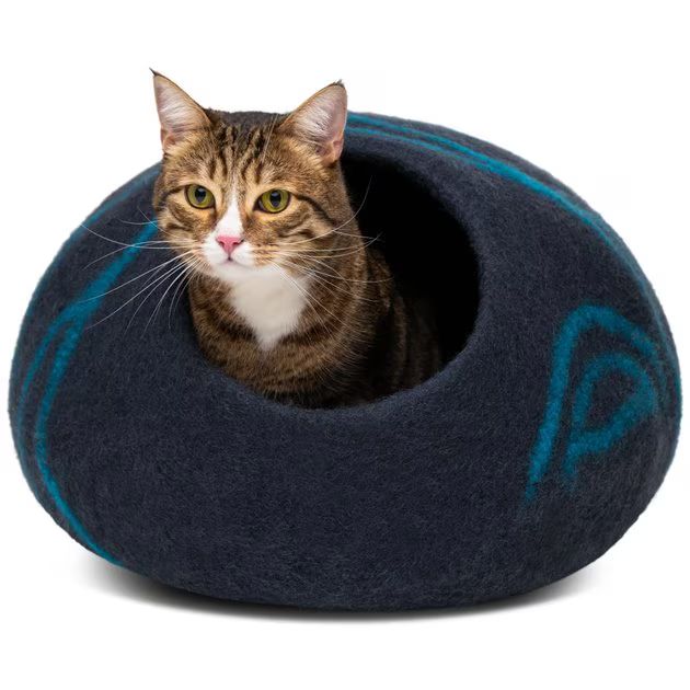 MEOWFIA Premium Felt Cave Cat Bed, Medium, Black/Aqua - Chewy.com | Chewy.com