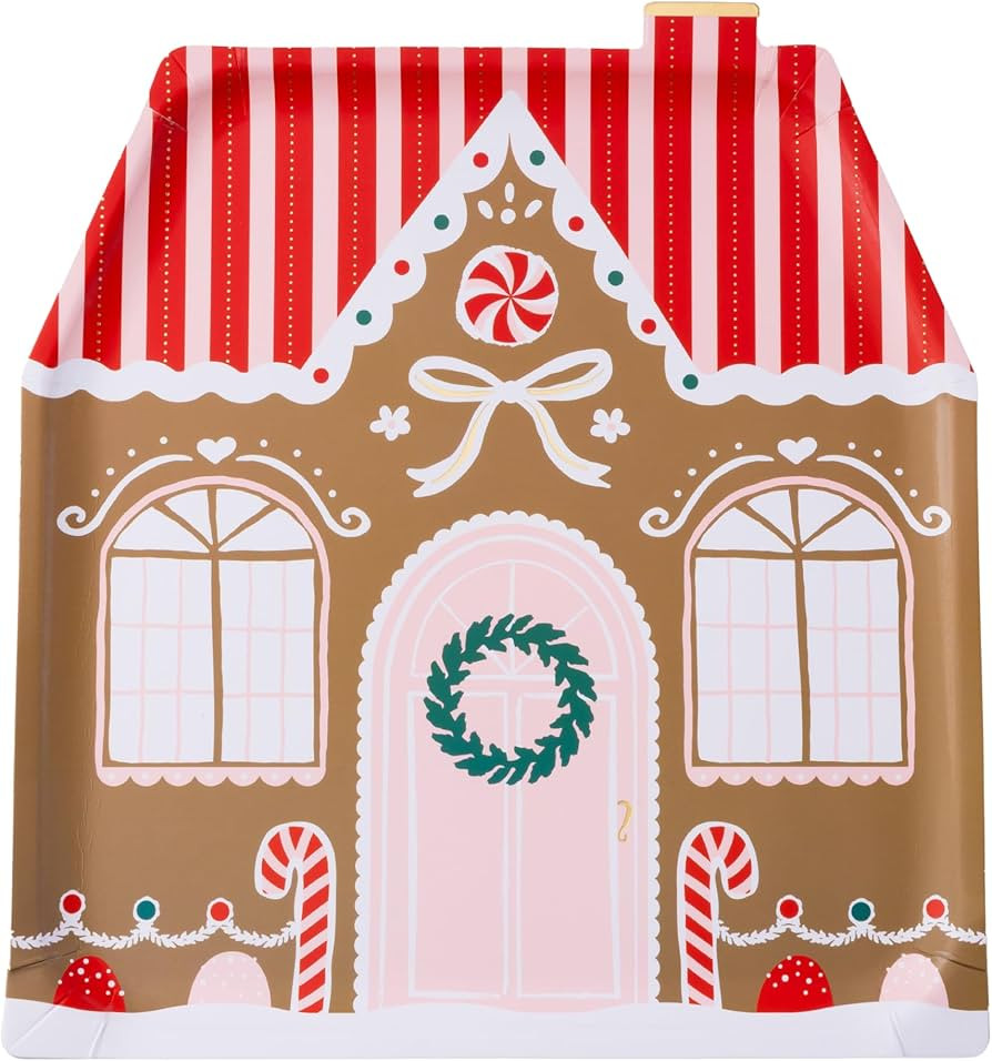 Bonjour Fete Gingerbread House Large Paper Party Plates | Disposable Plates for Christmas, Cookie... | Amazon (US)