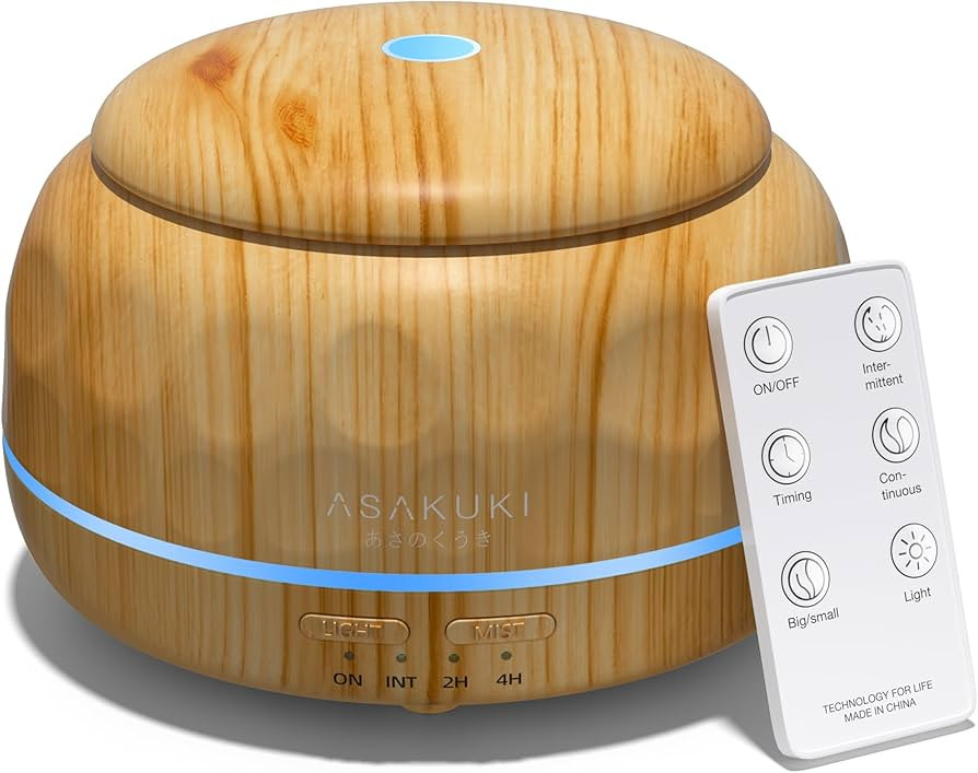 ASAKUKI Essential Oil Diffuser 300ML Aromatherapy Humidifier with 7-Color Light, Small Home Diffuser and Perfect for Relaxation-Light Wood | Amazon (US)
