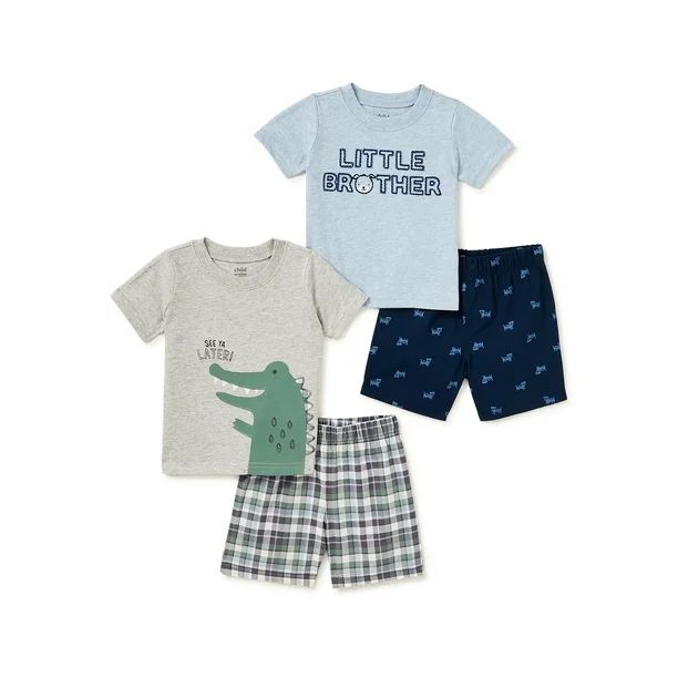 Child of Mine by Carter's Baby Boy Short Sleeve Shirt and Shorts Outfit Set, 4-Piece (0-24M) | Walmart (US)