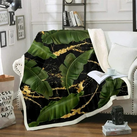 Leave Flower Rose Sherpa Throw Blanket 3D Palm Leafs Throw Blankets for Couch Sofa Bed Living Room G | Walmart (US)