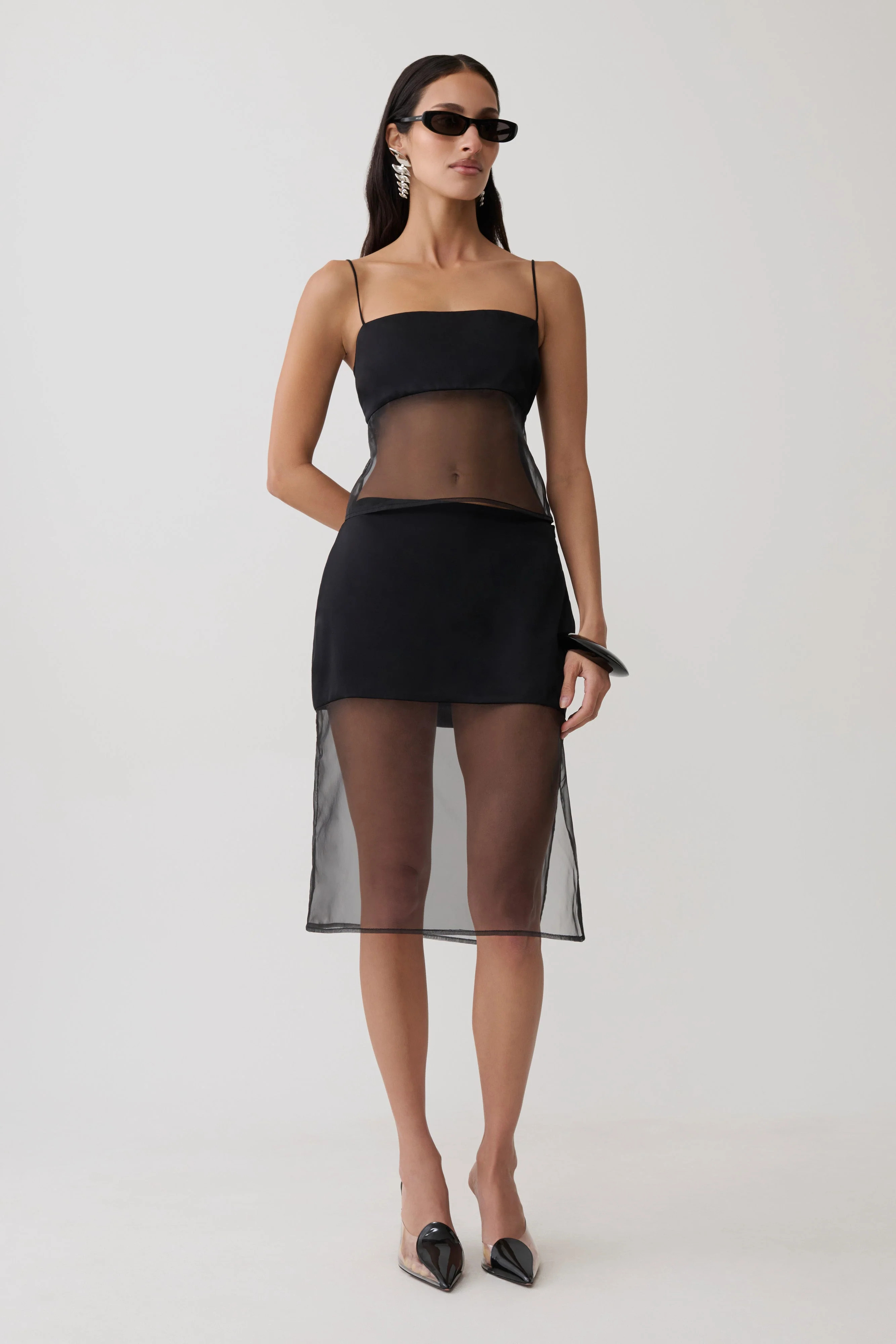 Claudia Sheer Midi Skirt - Black | MESHKI US