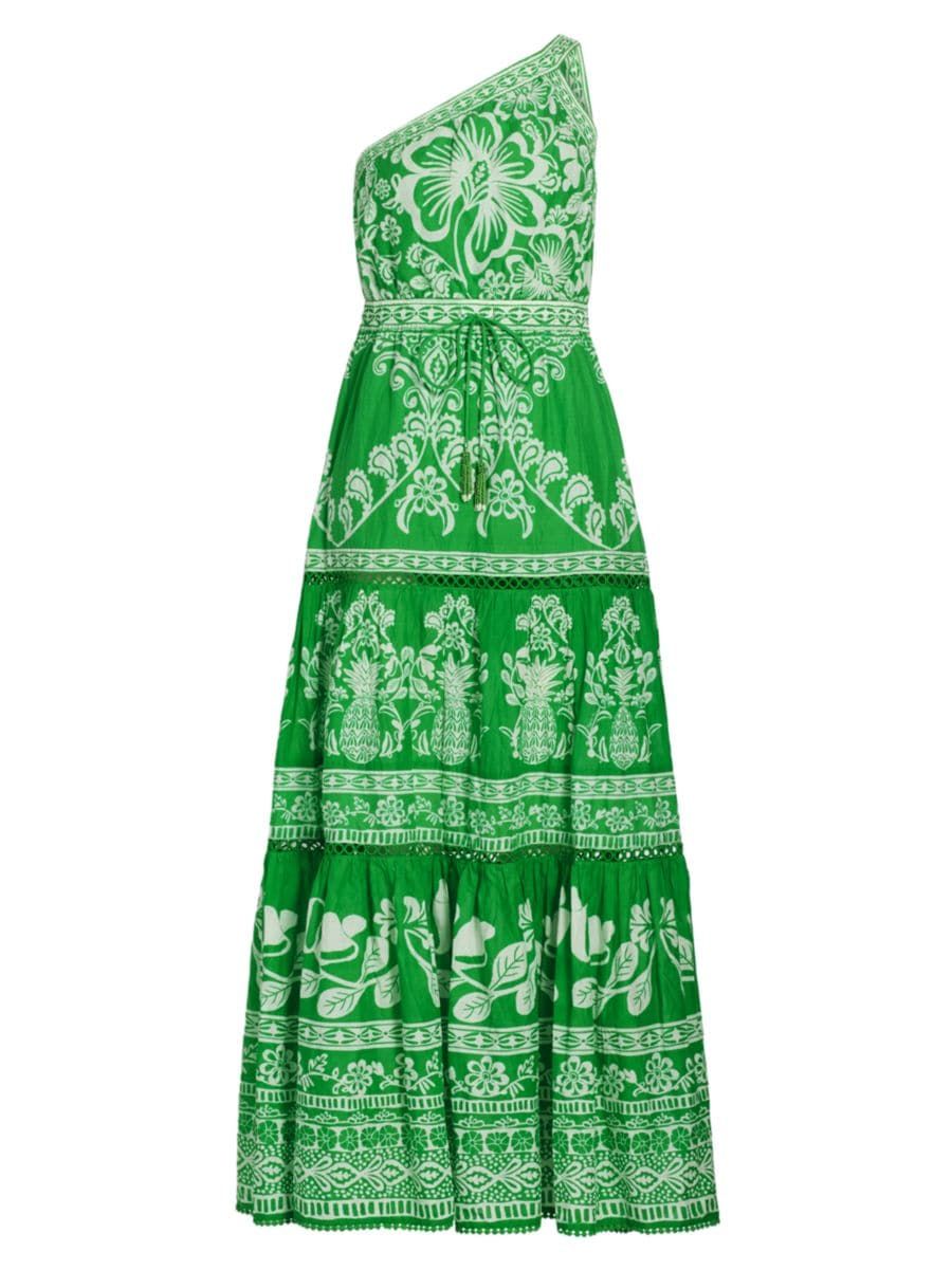 Shop Farm Rio Geometric One-Shoulder Drawstring Maxi Dress | Saks Fifth Avenue | Saks Fifth Avenue