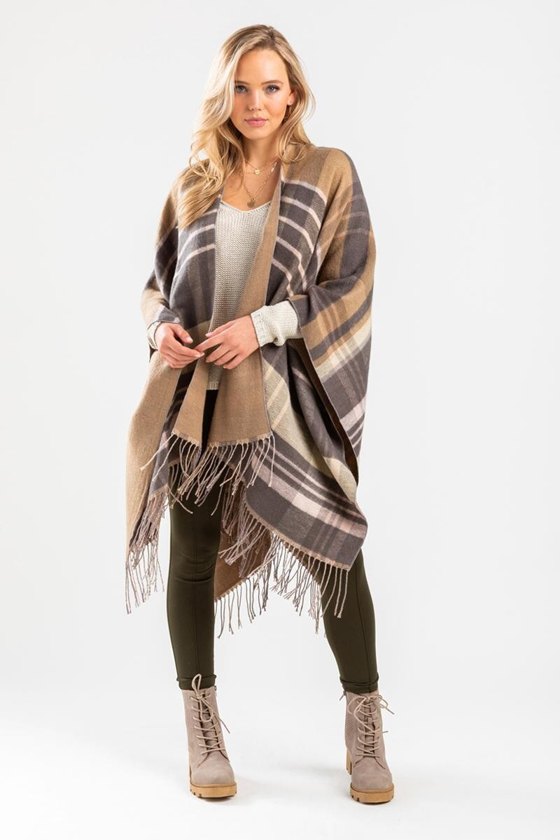 Helena Plaid Fringe Ruana | Francesca’s Collections