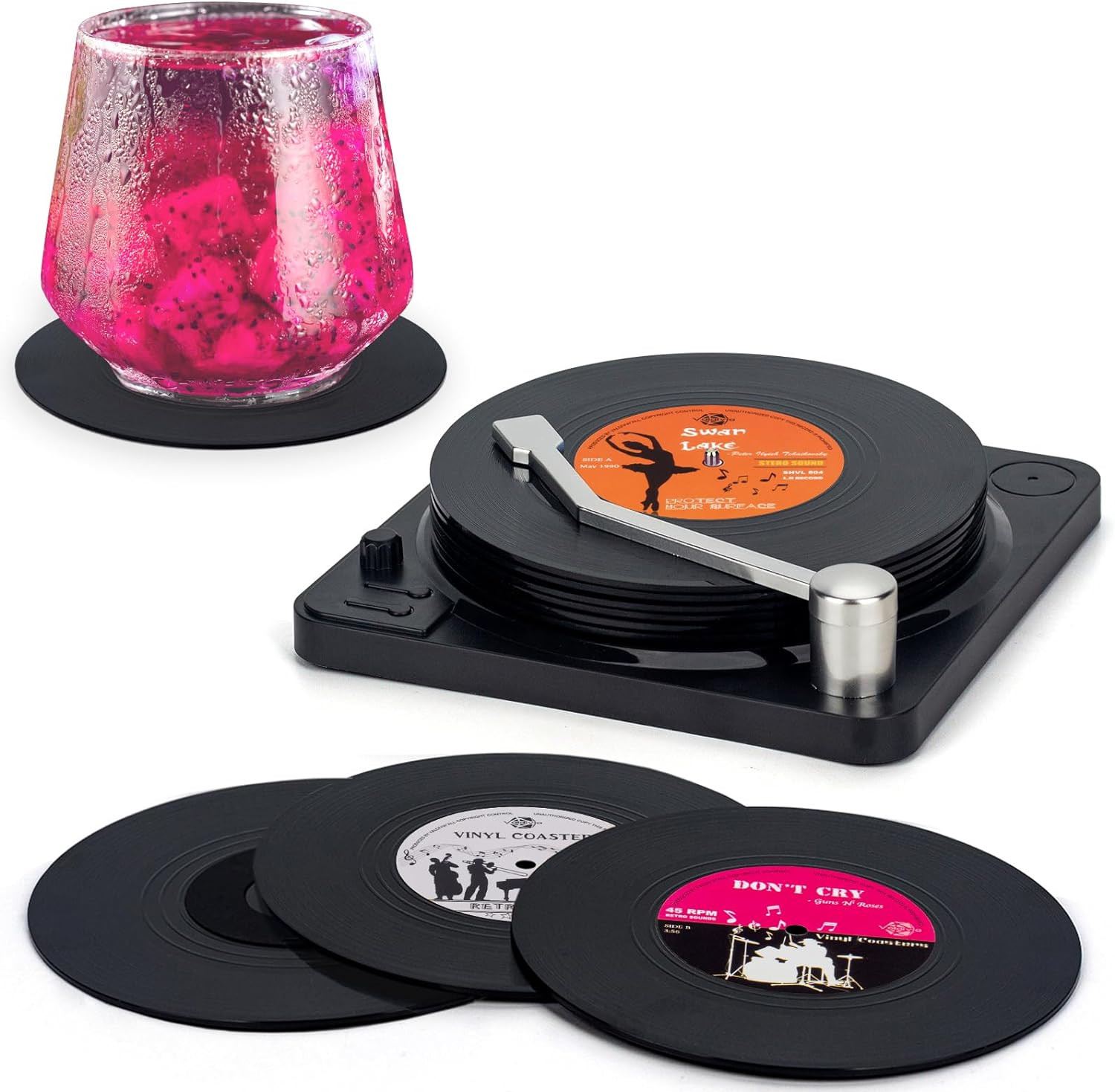 Valdivia Funny Retro Vinyl Record Coasters with Player, 6 Pcs Music Coasters for Drinks, Bars, Pa... | Amazon (US)