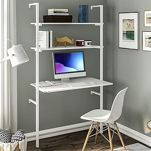 Sedeta Ladder Desk, Wall Mounted Table with 2 Shelves, Computer Desk with Bookshelf for Small Spa... | Amazon (US)