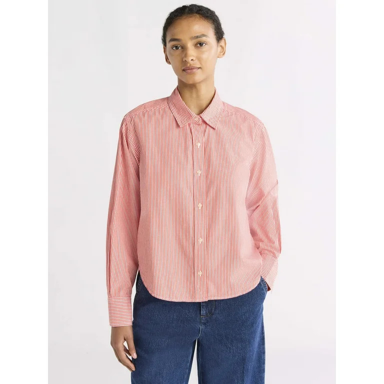 Free Assembly Women's Cropped Button Front Cotton Shirt, Sizes XS-XXL | Walmart (US)