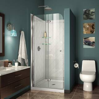 DreamLine Aqua Fold 36 in. D x 36 in. W x 76 3/4 in. H Frameless Shower Door with Base and Backwa... | The Home Depot
