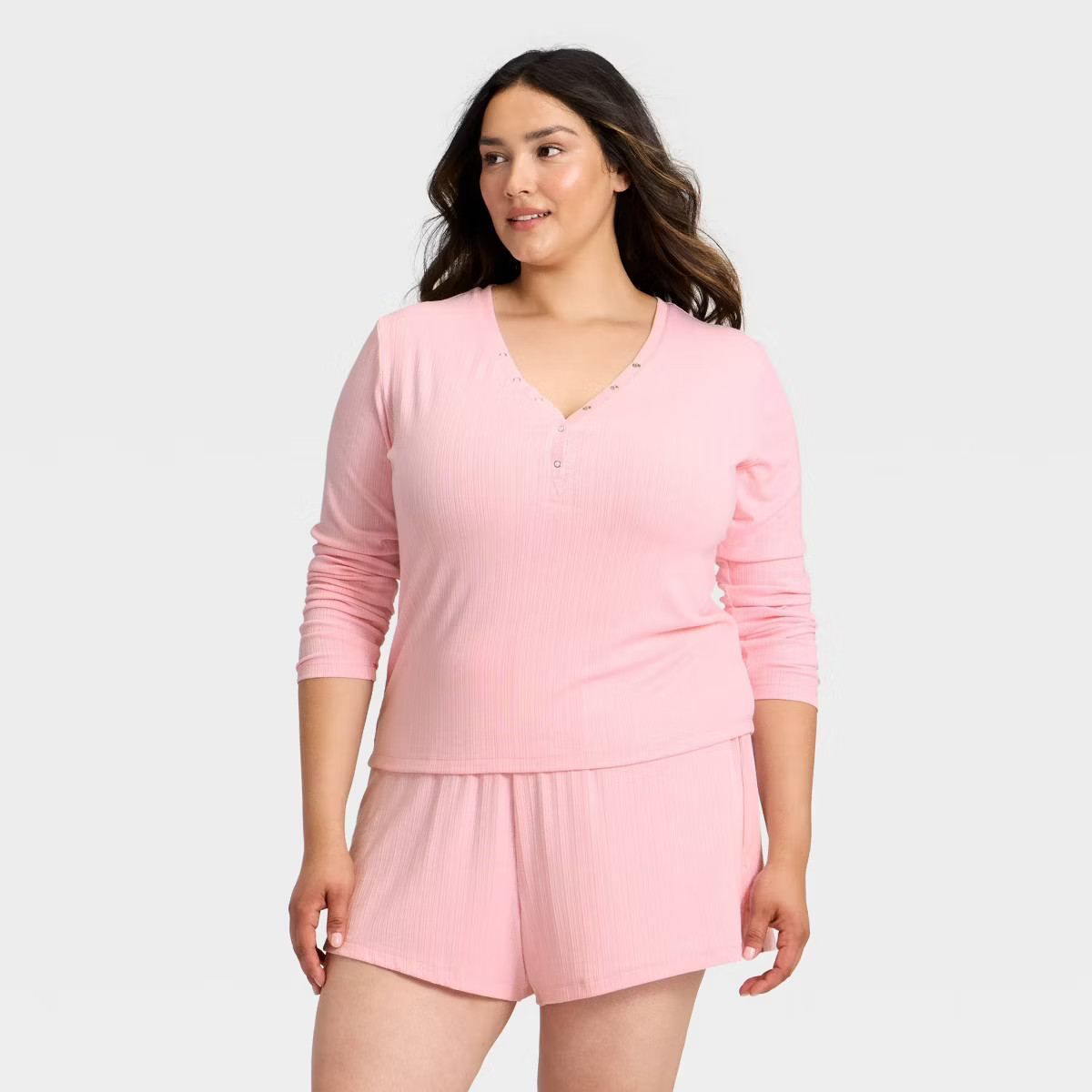 Women's Ribbed Long Sleeve Shirt and Shorts Pajama Set - Auden™ | Target