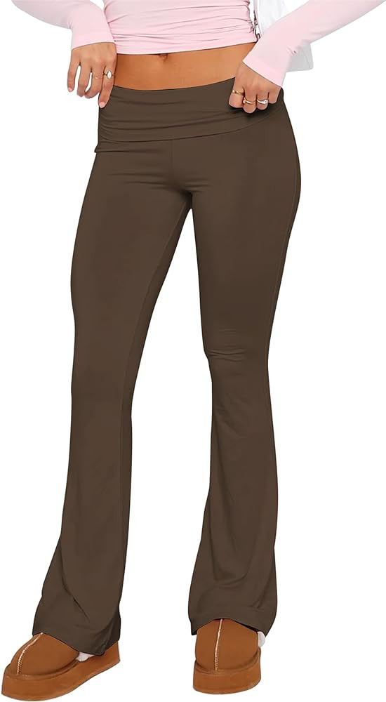 KMBANGI Women Skinny Pants Fold Over Bootcut Stretchy Yoga Flare Leggings Long Y2k Joggers Sweatp... | Amazon (US)